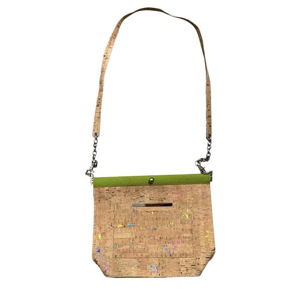 Posh Felt Cork Metallic Crossbody Shoulder Bag Hand Crafted Small Batch Boho - Picture 1 of 6